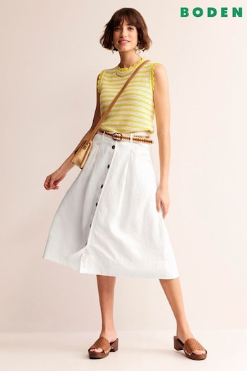 Boden White Petite Petra Linen Midi Skirt (B87412) | £85