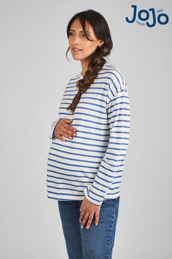 JoJo Maman Bébé Blue Stripe Long Sleeve Boyfriend Maternity T-Shirt (B87742) | £18