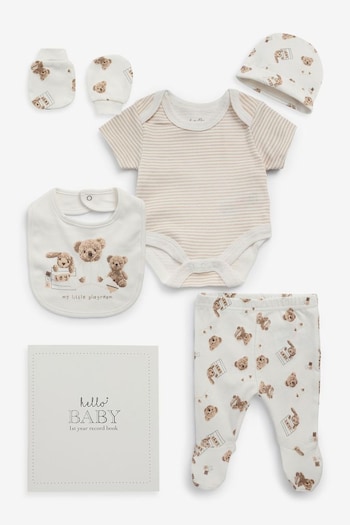 Rock-A-Bye Baby Boutique Cotton Print 6 Piece White Baby Gift Set (B87791) | £22