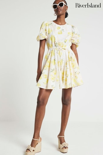 River Island Yellow Broderie Mini Dress (B87820) | £50