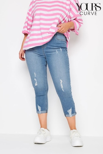Yours Curve Light Blue Grace Turn Up Ripped Cropped Jeggings (B87832) | £29