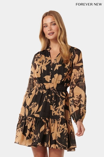 Forever New Brown Aubrey Shirred Waist Mini Dress (B87843) | £100