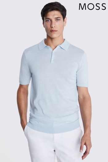 MOSS Sky Blue Merino 3 Button Polo Shirt (B87898) | £50