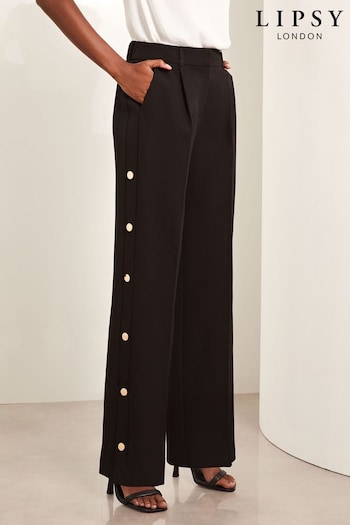 Lipsy Black Wide Leg Popper Detail trousers 12-24 (B87920) | £45