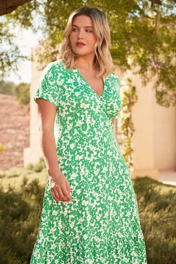 Live Unlimited Curve Green Floral Print Jersey Wrap Dress (B88004) | £59