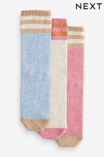 Blue/Pink/Ecru Thermal Wool Blend Ankle Socks 3 Pack With Silk (B88115) | £16