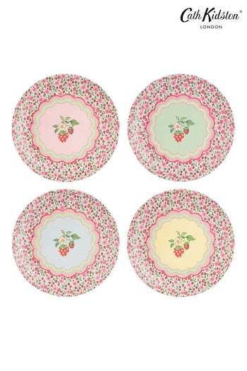 Cath Kidston Green Strawberry Melamine Picnic Dinner Plates Set Of 4 (B88134) | £20