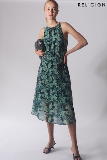 Religion Green Halterneck Destiny Midi Dress In Beautiful Prints (B88146) | £80
