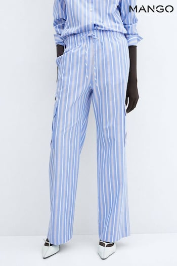 Mango Blue Striped Cotton Cargo Ibiza Trousers (B88153) | £50