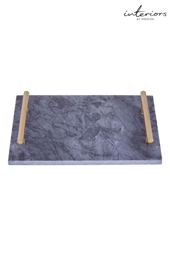 Interiors by Premier Black Marble Tray With Gold Effect Handles (B88163) | £30