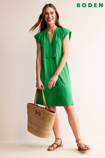 Boden Green Millie Pom Cotton Dress (B88169) | £60