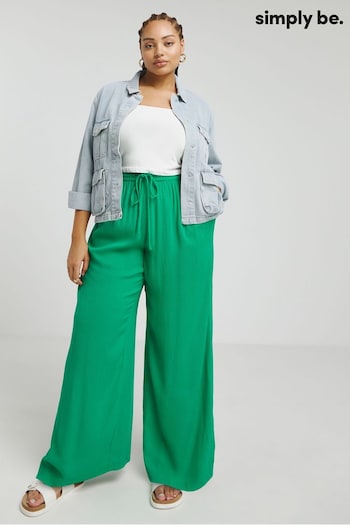 Simply Be Green Crinkle Wide Leg Anna Trousers (B88190) | £30