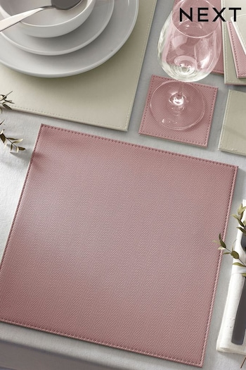 Set of 4 Pink Reversible Faux Leather Placemats and Coasters Set (B88207) | £22