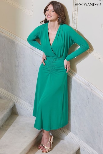 Sosandar Green Ruched Detail Wrap Jersey Midi Dress (B88209) | £75