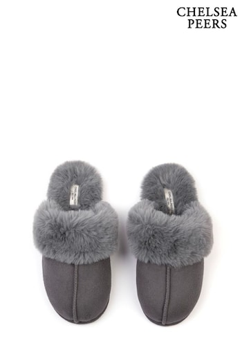 Chelsea Peers Grey Regular Fit Suedette Cuffed Dome Slippers (B88316) | £32