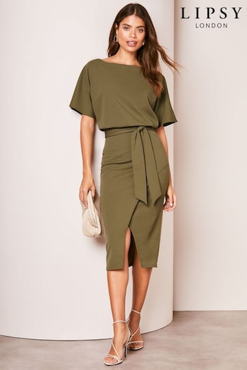 Lipsy Khaki Green Petite Kimono Belted Midi Dress (B88354) | £44