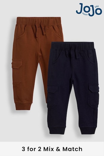 JoJo Maman Bébé Brown & Navy Blue 2-Pack Cargo Joggers (B88379) | £23