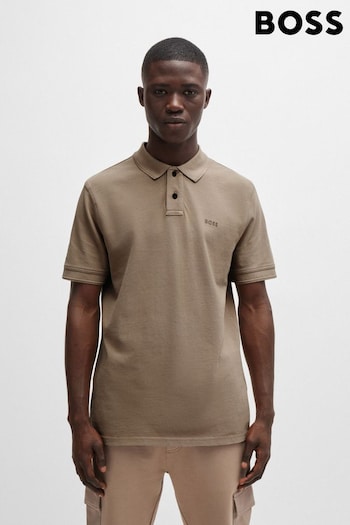 BOSS Brown Cotton-Piqué Polo Shirt With Logo Print (B88388) | £79