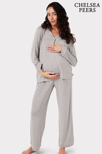 Chelsea Peers Grey Maternity Maternity Modal Button Up Long Pyjama Set (B88403) | £52