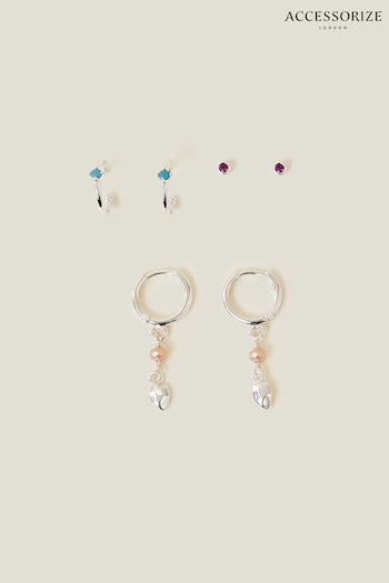 Accessorize Sterling Silver-Plated Stud and Hoop Earrings 3-Pack (B88442) | £18