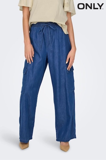 ONLY Blue Wide Leg Tencel Denim Cargo Utility embroidered-logo Jeans (B88490) | £35