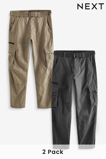 Charcoal Grey/Stone Belted Tech Cargo Trousers 2 Pack (B88570) | £80