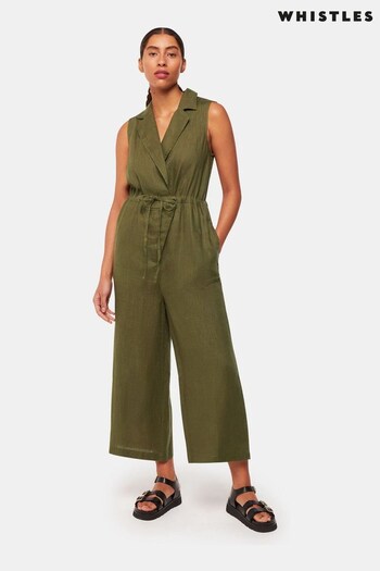 Whistles Green Bella Linen Wrap Jumpsuit (B88607) | £149