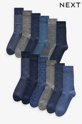 Navy Blue/Grey Pattern 12 Pack Mens Cotton Rich Black Socks (B88755) | £22