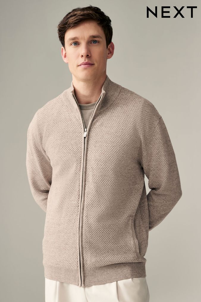 Mens zip up cardigan next 2025