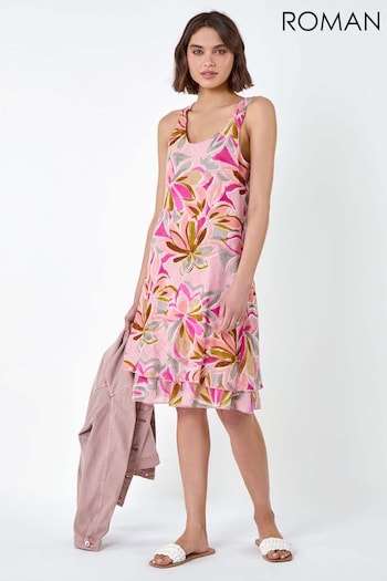 Roman Pink Floral Print Cotton Layered Dress (B88810) | £40