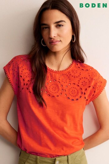 Boden Orange Sasha Broderie T-Shirt (B88884) | £45