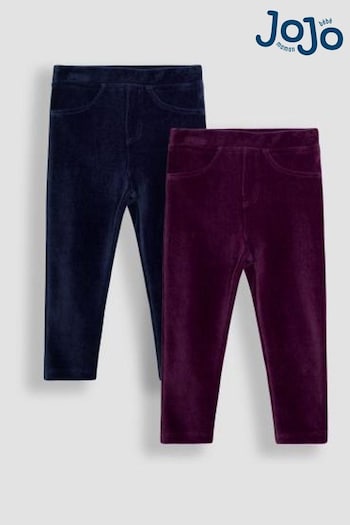 JoJo Maman Bébé Navy Blue & Purple 2-Pack Jersey Cord Leggings (B88952) | £23