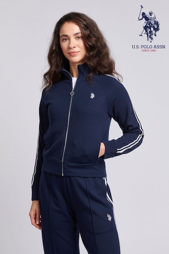 U.S. Great Polo Assn. Womens Blue Stripe Trim Zip Through Tracksuit Top (B88964) | £65