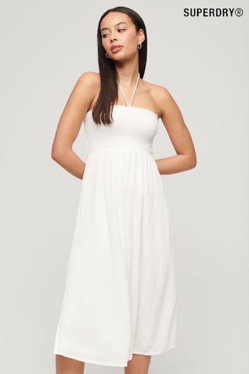 Superdry White Smocked Midi Beach Dress (B89054) | £50