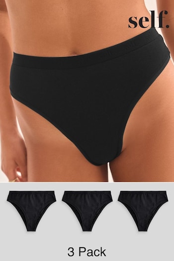 self. Black High Rise High Leg Cotton Rich Knickers 3 Pack (B89063) | £22