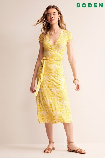 Boden Yellow Petite Joanna Cap Sleeve Wrap Dress (B89074) | £90