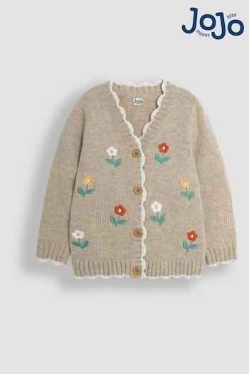 JoJo Maman Bébé Natural Floral Embroidered Chunky Cardigan (B89084) | £28