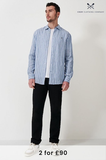 Crew storage Clothing Company Mid Blue Stripe Linen Classic Shirt (B89088) | £69