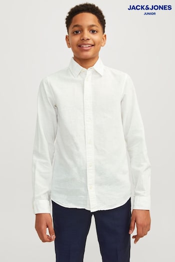 JACK & JONES JUNIOR Linen Blend Long Sleeve White Shirt (B89132) | £24