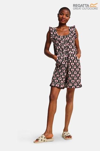 Regatta Black Orla Kiely Short 100% Cotton Playsuit (B89179) | £35