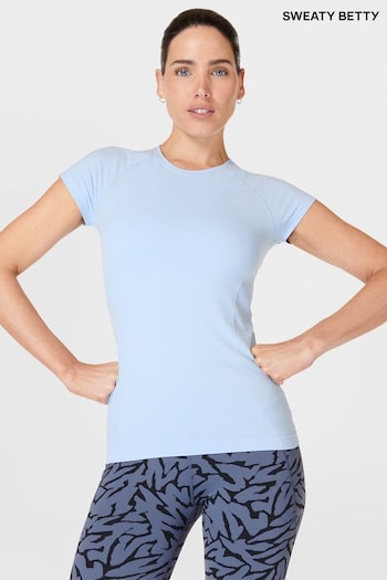 Sweaty Betty Breeze Blue Athlete Seamless Workout T-Shirt (B89240) | £45