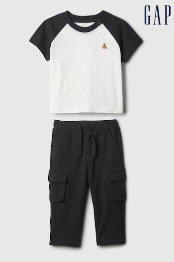 Gap Black Brannan Bear Raglan Top and Cargo Trousers Baby Set (Newborn-24mths) (B89283) | £20