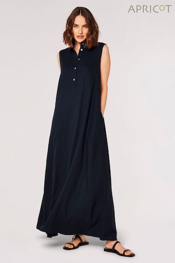 Apricot Blue Linen Maxi Sleeveless Shirt Dress (B89288) | £39