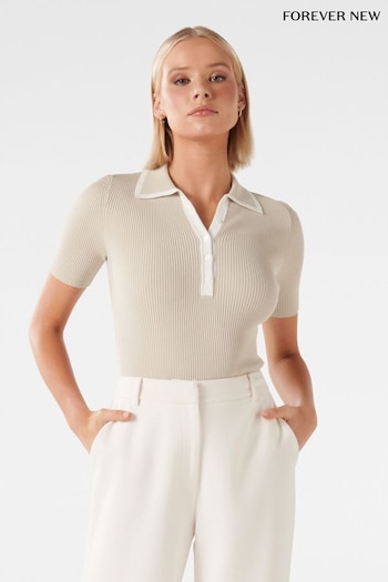 Forever New Cream Jo Collar Knit Polo Top (B89309) | £45