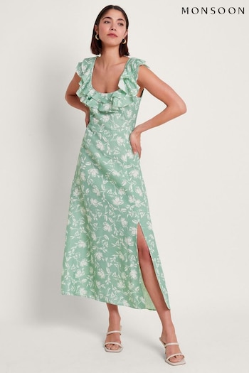 Monsoon Green Saskia Ruffle Dress (B89425) | £110