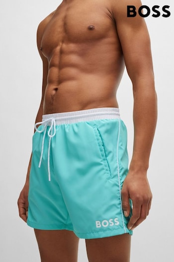 BOSS Blue Contrast-logo Swim Shorts In Recycled Material (B89538) | £49