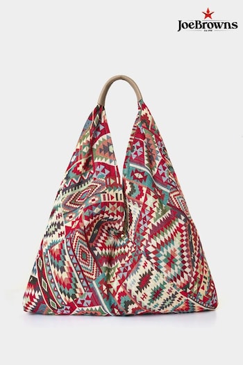 Joe Browns Red Tapestry Carpet Bag with Leather Handles (B89562) | £44