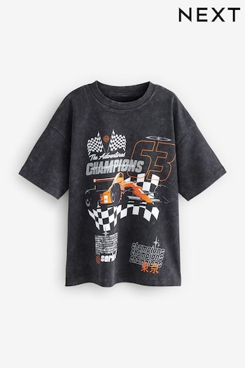 Black Racing Car Relaxed Fit Short Sleeve Graphic T-Shirt (3-16yrs) (B89595) | £10 - £13