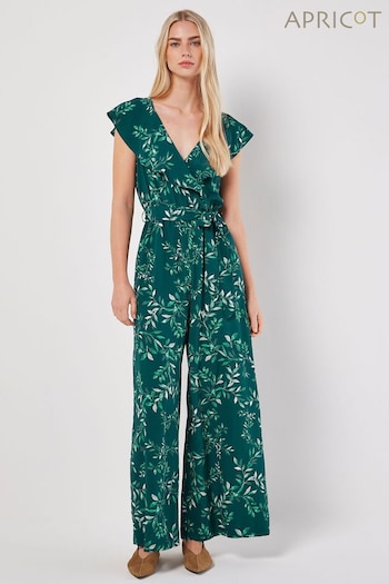 Apricot Green Leaf Cape Wrap Palazzo Jumpsuit (B89644) | £39