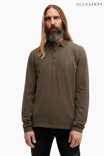 AllSaints Green Reform Long Sleeve Polo Shirt (B89648) | £75